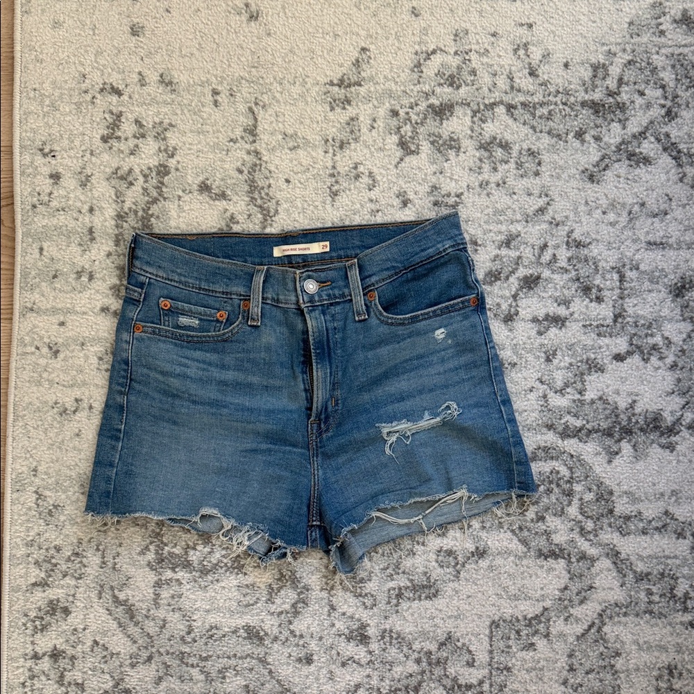Levi's Medium Blue Distressed Denim Cutoff Shorts
